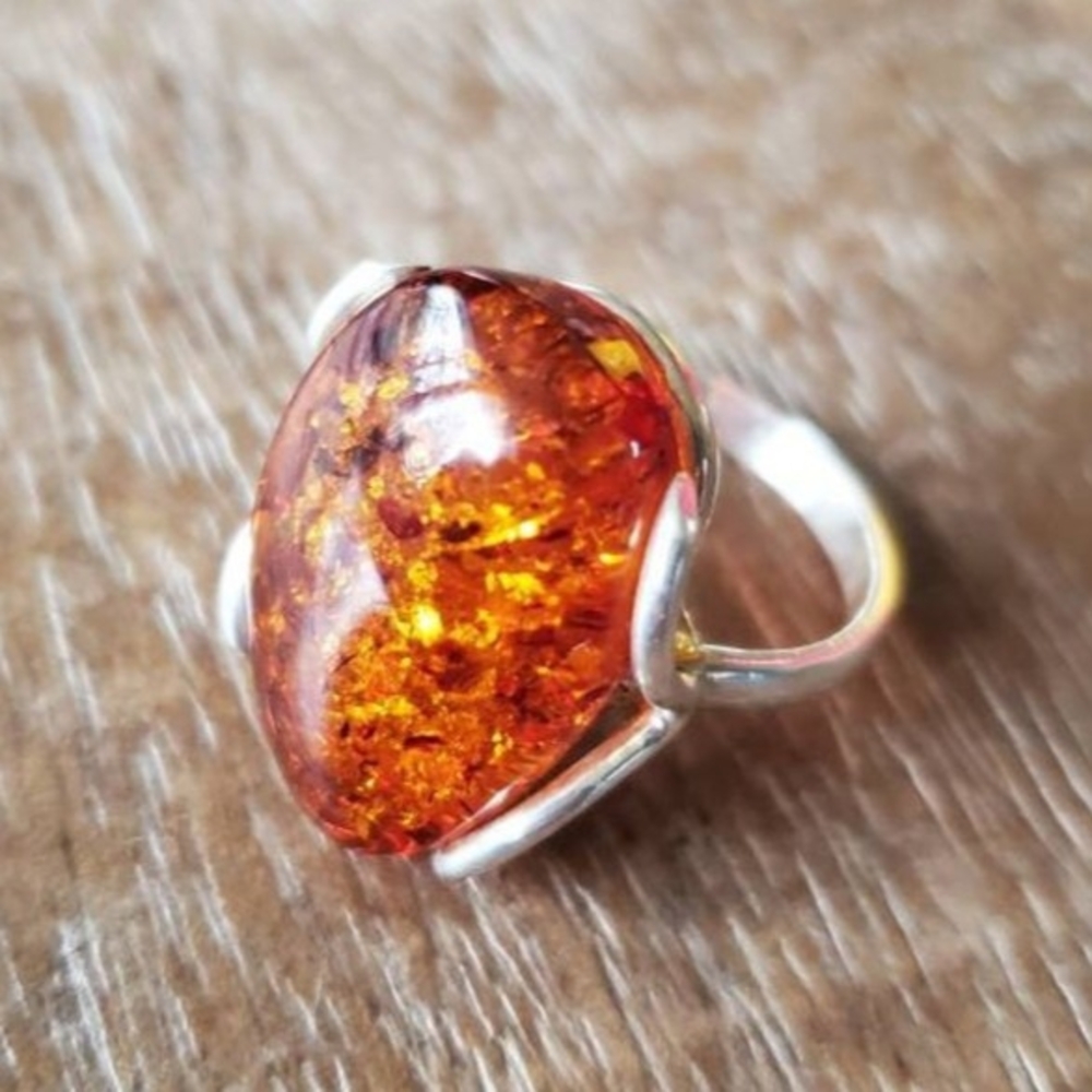 Bold Orange Silver Statement Ring - image 2